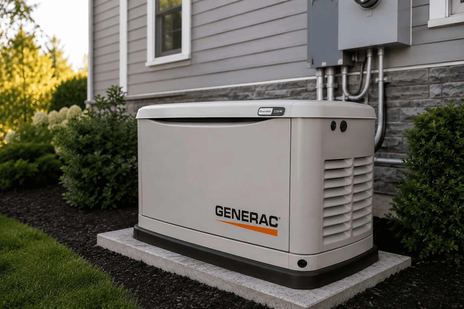 Residential standby generator installed beside a home in Lakeville, MN for reliable backup power during outages.