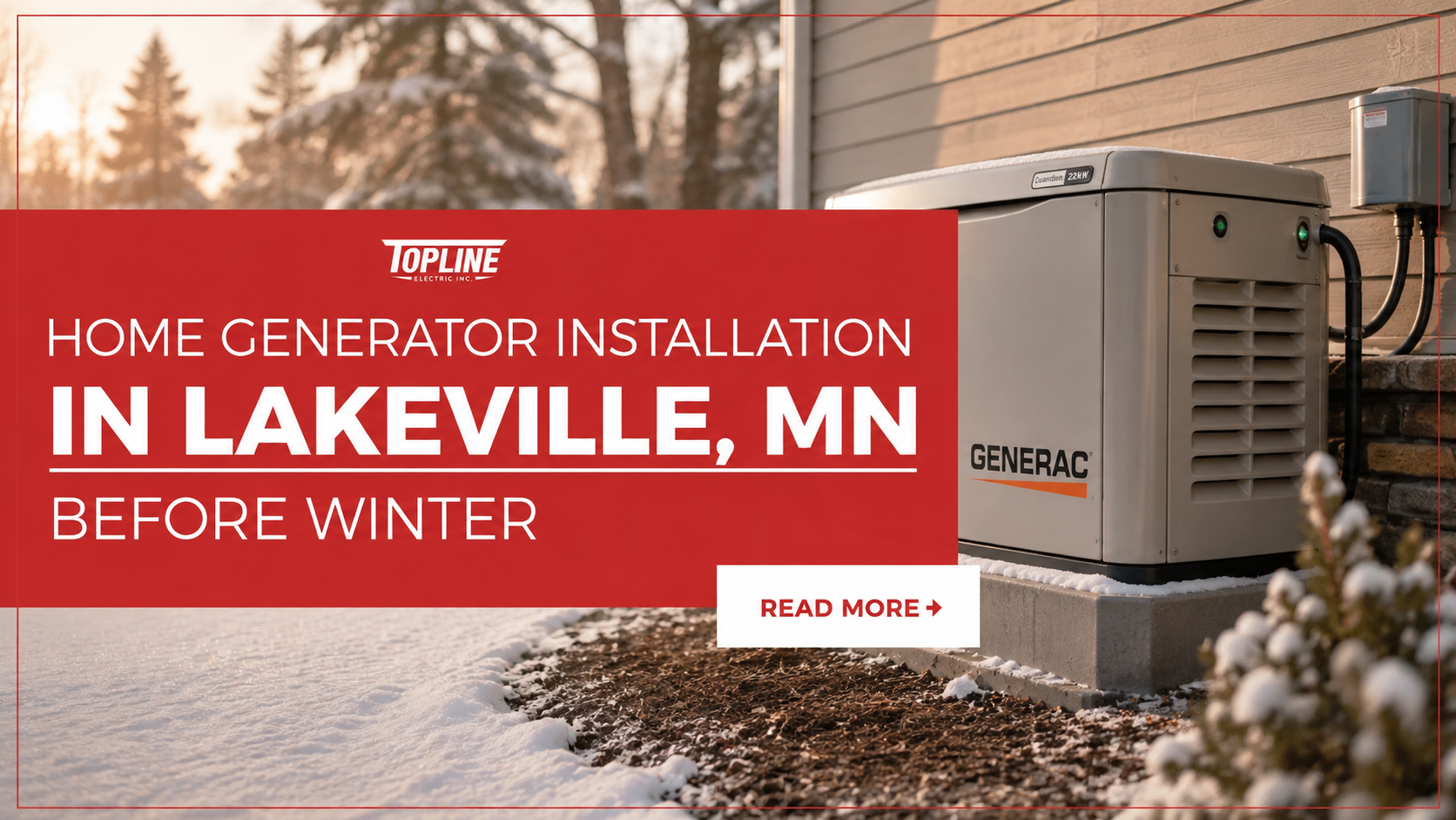 Home generator installation in Lakeville MN beside a snow-covered